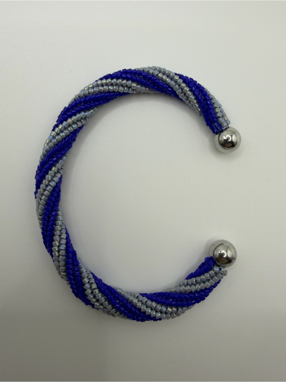 Blue & Silver Twisted Beaded Cuff Bracelet by